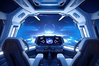 3d render of cockpit spaceship airplane vehicle blue.