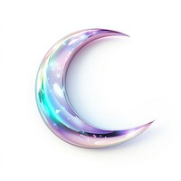 Crescent moon iridescent nature night white background.