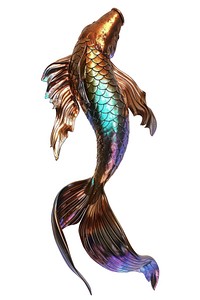 Mermaid iridescent animal fish white background.