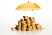 Umbrella covering stack of coins umbrella money gold. AI generated Image by rawpixel.