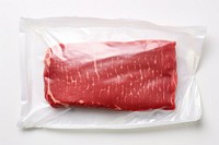 Plastic wrapping over a meat beef food white background.