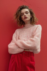 Pink Sweater sweater standing fashion.