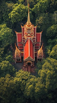 Aerial top down view of Thai Church architecture landscape building.
