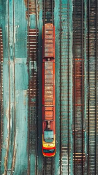 Aerial top down view of Train train vehicle transportation.