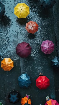 Aerial top down view of Rainy day rain umbrella architecture.