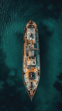 Aerial top down view of Ship ship watercraft outdoors.