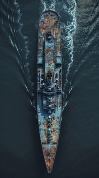 Aerial top down view of Ship ship watercraft vehicle.