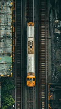 Aerial top down view of subway architecture vehicle railway.