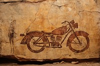 Cave art painting style of Motorcycle motorcycle ancient vehicle.