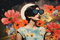 Dreamy Retro Surrealism Collages of flowers sunglasses portrait adult.