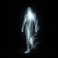 Human light hologram black adult black background.