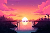 Illustration bridge with sunset landscape outdoors horizon nature.