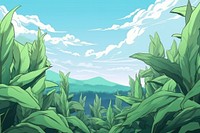 Illustration green banana leaves landscape backgrounds vegetation outdoors.