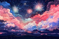 Illustration fireworks on night sky landscape backgrounds astronomy outdoors.
