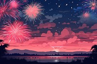 Illustration fireworks on night sky landscape outdoors nature tranquility.