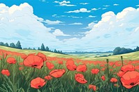Illustration poppy field landscape grassland outdoors nature.