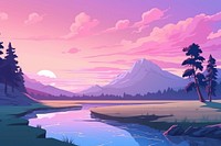 Illustration river landscape panoramic outdoors nature.