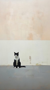 Minimal space a cat architecture painting sitting.