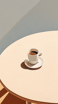 Minimal space a coffee on cafe table furniture saucer shadow.