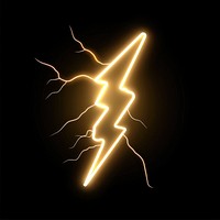 Lightning icon in the style of neon lights technology night black background.