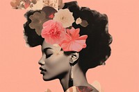 Collage of a black woman flower art portrait.