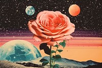 Collage Retro dreamy of beach rose and butterfly astronomy painting nature.