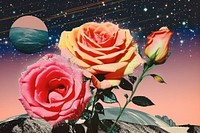 Collage Retro dreamy of beach rose flower galaxy petal.