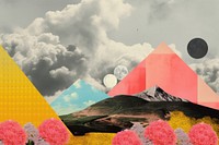 Collage Retro dreamy of cloud landscapes outdoors nature plant.