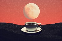 Collage Retro dreamy of Dip the moon into a coffee cup astronomy saucer nature.