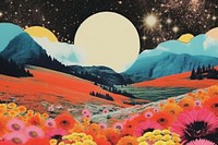 Collage Retro dreamy of field landscapes galaxy and flower outdoors nature plant.