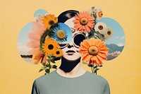Collage Retro dreamy of flower sunflower portrait painting.