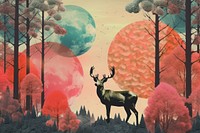 Collage Retro dreamy of forest painting mammal plant.