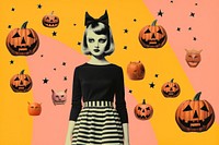 Collage Retro dreamy of halloween adult face fun.