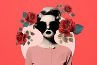 Collage Retro dreamy of rose sunglasses portrait cartoon.