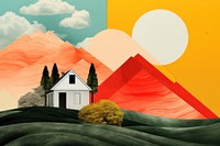 Collage Retro dreamy of summer landscapes architecture building outdoors.