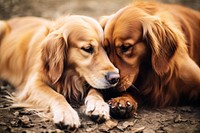 Golden retriever licking anothers animal mammal puppy. AI generated Image by rawpixel.