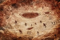 Paleolithic cave art painting style of UFO ancient transportation footprint.