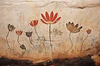 Paleolithic cave art painting style of Lotus architecture flower plant.