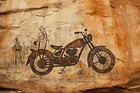 Paleolithic cave art painting style of Motorcycle motorcycle vehicle ancient.