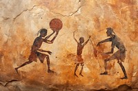 Paleolithic cave art painting style of playing Basketball archaeology ancient fossil.