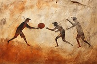 Paleolithic cave art painting style of playing Baseball basketball sports adult.