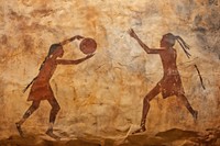 Paleolithic cave art painting style of playing Basketball ancient archaeology creativity.
