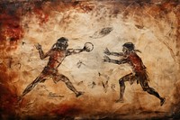 Paleolithic cave art painting style of playing Baseball ancient creativity activity.