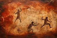Paleolithic cave art painting style of playing Baseball ancient photography creativity.