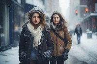Two women outdoors portrait jacket. AI generated Image by rawpixel.