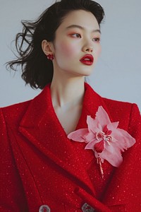 Red overcoat portrait fashion flower.