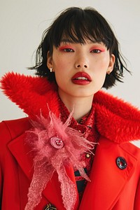 Red overcoat portrait photo pink.