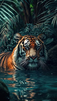 Tiger in water wildlife outdoors animal. AI generated Image by rawpixel.
