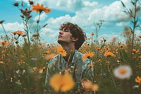 Photo of gay in flower field outdoors summer plant.