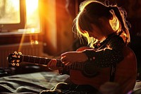 Girl enjoy playing the guitar musician light entertainment. AI generated Image by rawpixel.